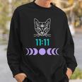 Manifestation Cat And Moon Phase 11 11 Eleven Eleven Purple Sweatshirt Gifts for Him