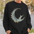 Mystical Aesthetic Cat Sitting On Crescent Moon Lunar Cat Sweatshirt Gifts for Him