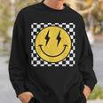 Retro Happy Face Distressed Checkered Pattern Smile Face Sweatshirt Gifts for Him