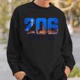 Seattle 206 Area Code Pride Skyline Washington Vintage Sweatshirt Gifts for Him