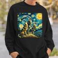 Three Wolves Howling At The Moon Starry Night Wolf Lover Sweatshirt Gifts for Him