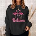 Believe Breast Cancer Flamingo Awareness Pink Ribbon Sweatshirt Gifts for Her