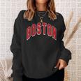 Boston Varsity Style Red Text With White Outline Sweatshirt Gifts for Her