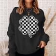 Checkered Four Leaf Clover Race Car Gamer St Patrick's Day Sweatshirt Gifts for Her