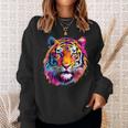 Cool Colorful Tiger Portrait Graphic Sweatshirt Gifts for Her