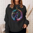 Cosmic Cat Cool Colorful Crescent Moon And Clouds Kitten Sweatshirt Gifts for Her