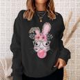 Cute Bunny With Leopard Glasses Bubblegum Easter Day Sweatshirt Gifts for Her