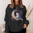Cute Cat Crescent Moon Phases Purple Star Night Kawaii Cat Sweatshirt Gifts for Her