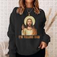 Damen Lustiges „Ich Erzähle Papa“ Lustiges Religiöses Christliches Jesus-Meme Mit-Ausschnitt Sweatshirt Geschenke für Sie