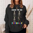 Dare To Be Yourself Autism Awareness Dabbing Skeleton Sweatshirt Gifts for Her