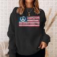 Distressed American Usa Flag With Peace Sign Sweatshirt Gifts for Her