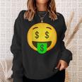 Emoticon Money Mouth Face With Dollar Sign Eyes Rich Sweatshirt Gifts for Her