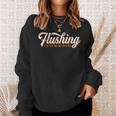 Flushing Queens Cool Retro Nyc Script Sweatshirt Gifts for Her