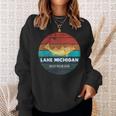 Flying Fishing Bass Salmon Fish Trout Lake Michigan Retro Sweatshirt Gifts for Her