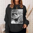 Skydiving Cat Selfie With Alien Ufos Sweatshirt Gifts for Her