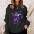 Hummingbird Holding Purple Ribbon Overdose Awareness Sweatshirt Gifts for Her