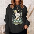 Kawaii Cat Playing Guitar Cute Flowers And Moon Cat Lover Sweatshirt Gifts for Her