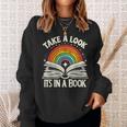 Take A Look A Book Vintage Reading Librarian Rainbow Sweatshirt Gifts for Her