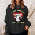 Love Animals Don't Eat Them Vegan Vegetarian Cow Face Sweatshirt Gifts for Her