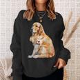 I Love Dad Patriotic Golden Retriever Canine Dog Lover Sweatshirt Gifts for Her