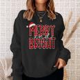Merry And Bright Buffalo Plaid Red Santa Hat Christmas Xmas Sweatshirt Gifts for Her