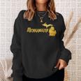 Michigangster Gold Detroit Michigan Midwest Mitten Sweatshirt Gifts for Her