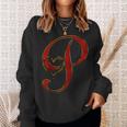 Monogram Initial Letter P Red Heart Sweatshirt Gifts for Her