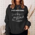 North American P-51 Mustang Ww2 Fighter Blueprint Sweatshirt Gifts for Her