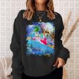 Rainbow Space Galaxy Cat On Flamingo Dolphin Sweatshirt Gifts for Her