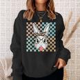 Retro Checkered Bunny Rabbit Face Bubblegum Happy Easter Sweatshirt Gifts for Her