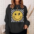Retro Yellow Happy Face Checkered Pattern Smile Face Trendy Sweatshirt Gifts for Her