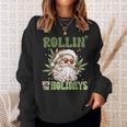 Rollin Into The Holidays Santa Black Marijuana Christmas Sweatshirt Gifts for Her