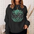 Schwarzes Kraken Sweatshirt mit Vintage-Mond Motiv in Grün Geschenke für Sie