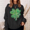 Shamrock Sequins Effect Clover Happy St Patrick's Day Womens Sweatshirt Gifts for Her