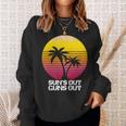 Suns Out Guns Out Retro 80S Beach Scene Palm Tree Sunset Sweatshirt Gifts for Her