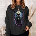 Tarot Card Crescent Moon Black Cat Lover Tarot Cat Vintage Sweatshirt Gifts for Her