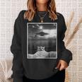 Threadwei Alien Ufo Cat Selfie Kitty Graphic Cat Lover Sweatshirt Gifts for Her