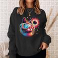 Total Solar Eclipse Cat Colorful Sweatshirt Gifts for Her