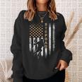 Vintage American Flag Proud Lacrosse Stepdad Lax Silhouette Sweatshirt Gifts for Her