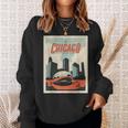 Vintage Chicago Cloud Gate Retro Poster Chicago Landscape Sweatshirt Gifts for Her