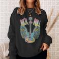Vintage Retro 80S Rock & Roll Music Electric Guitar Wings Sweatshirt Gifts for Her