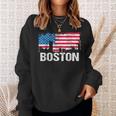 Vintage Us Flag American City Skyline Boston Massachusetts Sweatshirt Gifts for Her