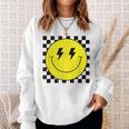 Checkered Lightning Eyes Yellow Smile Face Happy Face Sweatshirt Gifts for Her