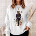 Cat With Flowers And Walking Stick And Moon Sweatshirt Gifts for Her