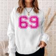 Number 69 Varsity Distressed Vintage Sport Team Player's Sweatshirt Gifts for Her