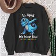 In April We Wear Blue Autism Awareness Month Dinosaur T-Rex Sweatshirt Gifts for Old Women