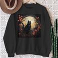 Cat Moon Flowers Graphic Sweatshirt Gifts for Old Women