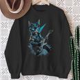 Cat Playing Electric Guitar Heavy Metal Rock Cat Lover Sweatshirt Gifts for Old Women