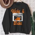 Damen Wake & Bake Thanksgiving Truthahn Lustiger Papa Witz Friendsgiving Mit-Ausschnitt Sweatshirt Geschenke für alte Frauen