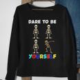 Dare To Be Yourself Autism Awareness Dabbing Skeleton Sweatshirt Gifts for Old Women